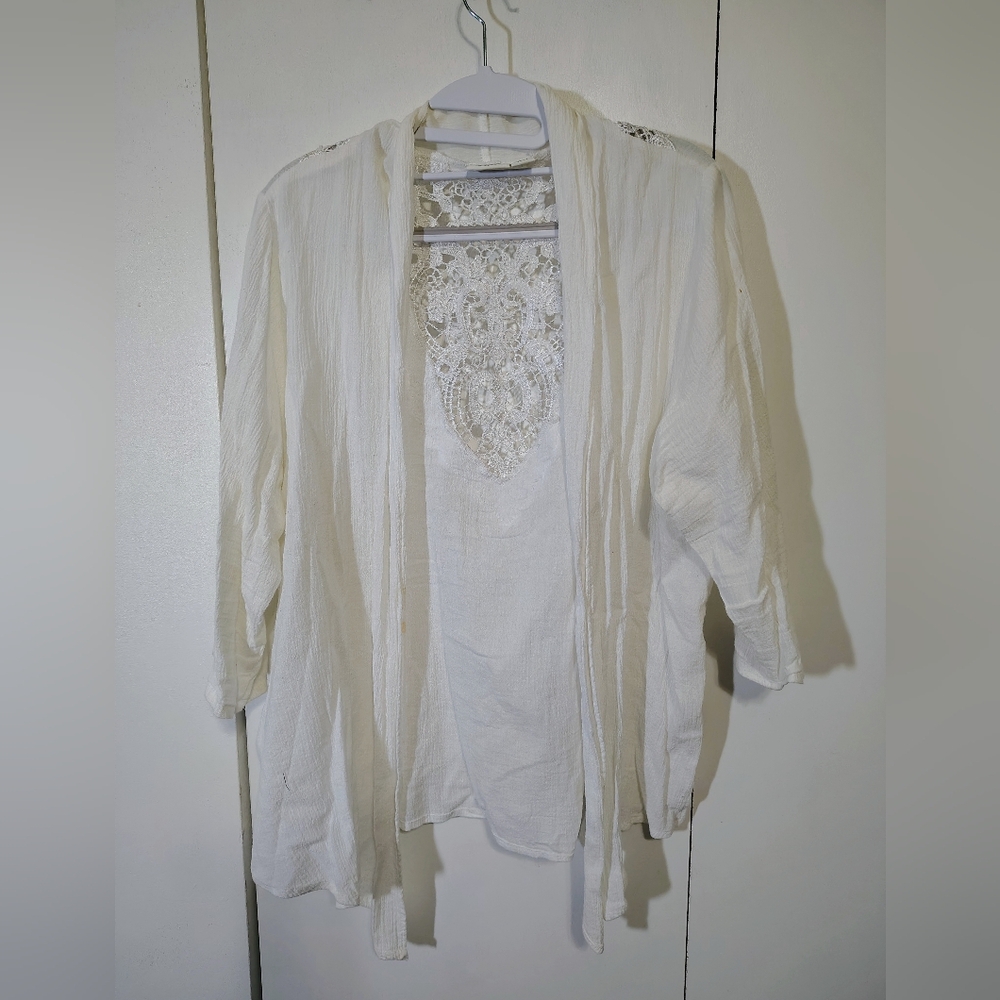 Cato Cream Lace Accent Shrug